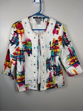 Birch Hill Colorful Abstract Embellished Jacket Blazer Women’s L